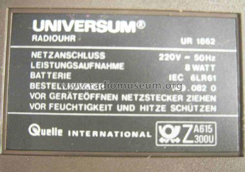 Universum MW/UKW Clock Radio Radiouhr UR1862 149.082 0; QUELLE GmbH (ID = 2252046) Radio