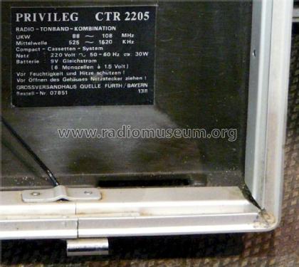 Privileg Radio-Tonband-Kombination CTR2205 - Bestell Nr. 07851; QUELLE GmbH (ID = 1215052) Radio