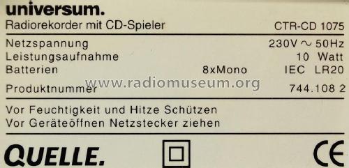 Universum - Radio Recorder mit CD-Spieler CTR-CD 1075; QUELLE GmbH (ID = 1838697) Radio