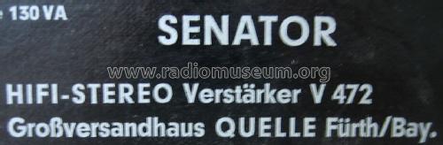 Senator HiFi-Stereo-Verstärker V472; QUELLE GmbH (ID = 641695) Ampl/Mixer