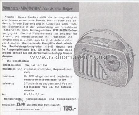 Simonetta-MW/LW/KW-Transistoren-Koffer K-799 ; QUELLE GmbH (ID = 2545745) Radio