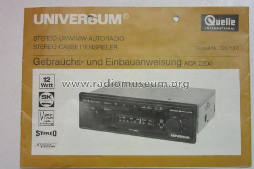 Stereo-UKW-MW-Autoradio mit Cassettenspieler ACR 2300; QUELLE GmbH (ID = 1961177) Car Radio