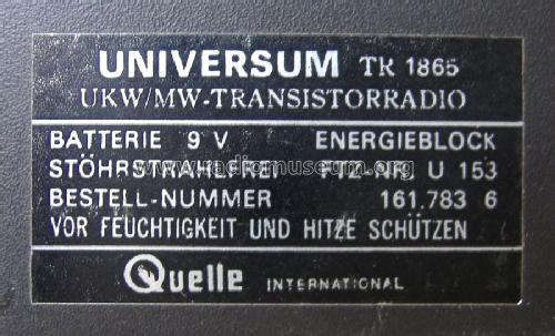 TR1865 Best. Nr. 161.783 6; QUELLE GmbH (ID = 1578870) Radio