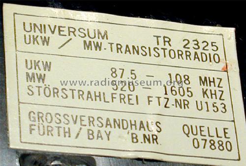 Universum All Transistor TR2325 BN 07880; QUELLE GmbH (ID = 776045) Radio