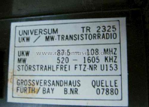 Universum All Transistor TR2325 BN 07880; QUELLE GmbH (ID = 1278846) Radio