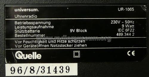 Uhrenradio UR-1065; QUELLE GmbH (ID = 811595) Radio