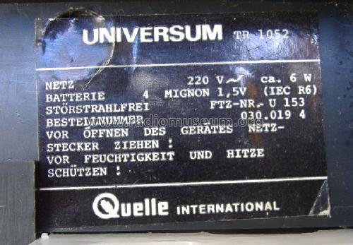 UKW-MW - Volltransistor TR 1052 Best.Nr. 030.019.4; QUELLE GmbH (ID = 1635070) Radio