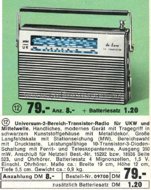 Universum 2 Bereich de Luxe 10 Transistor Bestell Nr. 09700; QUELLE GmbH (ID = 1962122) Radio