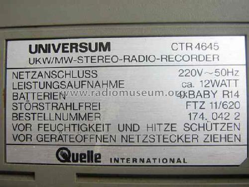 Universum AM/FM Radio Cassette CTR4645; QUELLE GmbH (ID = 650250) Radio