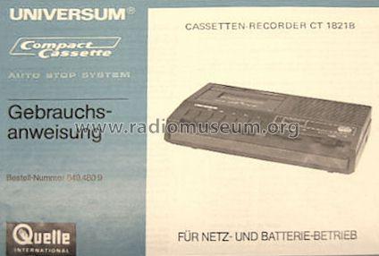 Universum Cassetten Recorder CT-1821B; QUELLE GmbH (ID = 837154) R-Player