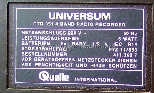 Universum 4 Band Radio Recorder CTR 351; QUELLE GmbH (ID = 1831933) Radio