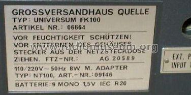 Universum FK100; QUELLE GmbH (ID = 197979) Television