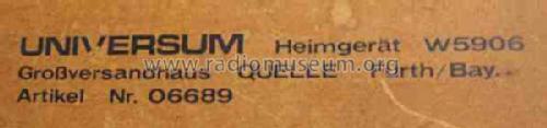 Universum Heimgerät W5906 Artikel Nr. 06689; QUELLE GmbH (ID = 503198) Radio