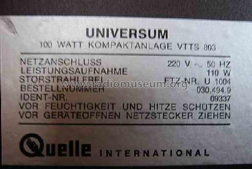 Universum Kompaktanlage Stereo VTTS803; QUELLE GmbH (ID = 537655) Radio