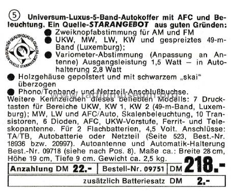 Universum-Luxus-5-Band-Autokoffer 1014921 Bestell Nr. 09751; QUELLE GmbH (ID = 1961336) Radio