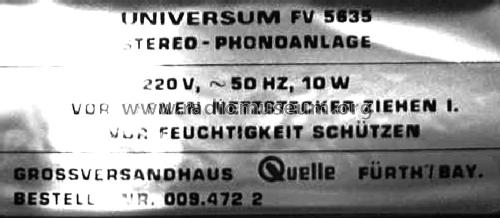 Universum IC Stereo-Phonoanlage FV-5635; QUELLE GmbH (ID = 1293210) R-Player