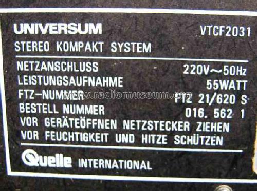 Universum Stereo Kompakt System VTCF 2031; QUELLE GmbH (ID = 540397) Radio