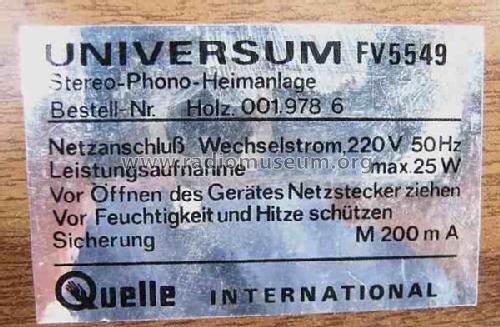 Universum Stereo-Phono-Heimanlage FV5549; QUELLE GmbH (ID = 1165638) R-Player