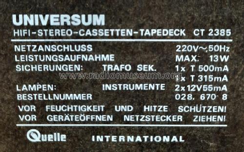 Universum System HiFi 6000 Cassetten Tape-Deck CT2385; QUELLE GmbH (ID = 2921714) Sonido-V