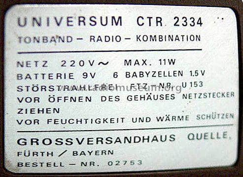 Universum Tonband-Radio-Kombination CTR 2334, Bestell-Nr. 02753; QUELLE GmbH (ID = 1261273) Radio