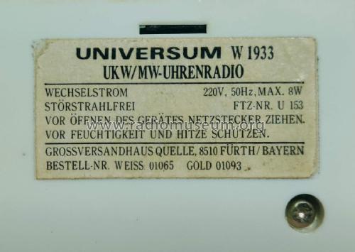 Universum-Uhrenradio W1933 Bestell Nr. 01065 / 01913; QUELLE GmbH (ID = 2927070) Radio