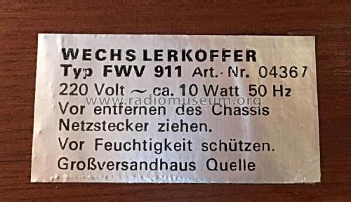 Wechslerkoffer FWV911 Art.-Nr. 04367; QUELLE GmbH (ID = 2512567) R-Player