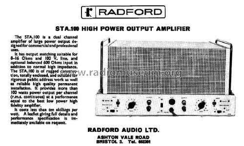 Power Amplifier STA 100; Radford Audio Ltd.; (ID = 2715833) Ampl/Mixer