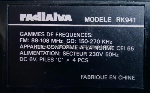 Radio cassette Recorder RK941; Radialva, Véchambre (ID = 2893180) Radio