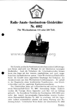 Anodenstrom-Gleichrichter 4002; Radio-Amato, Otto (ID = 1938567) Strom-V