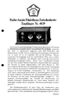 Fünfröhren-Zwischenkreis-Empfänger 4039; Radio-Amato, Otto (ID = 1938594) Radio