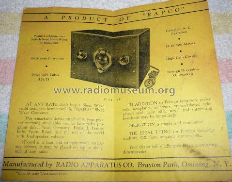 Rapco Short Wave Converter ; Radio Apparatus Co. (ID = 1882313) Converter