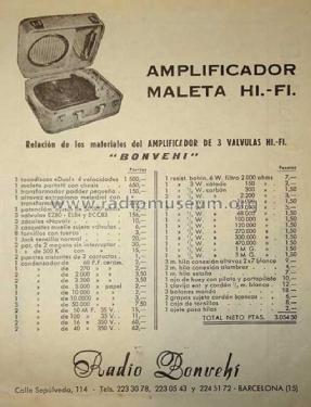 Amplificador Maleta Tocadiscos Hi.FI. 3 válvulas Plato Dual; Bonvehi Radio; (ID = 2649366) Sonido-V