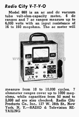 V-T-V-O Meter Model 668; Radio City Products (ID = 1165756) Equipment