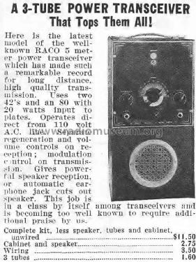 3-Tube Power Transceiver ; Raco Radio (ID = 1725853) Amat TRX