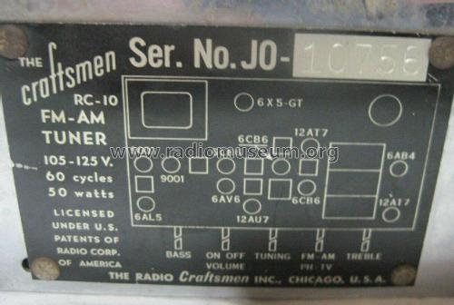 FM-AM Tuner RC-10; Radio Craftsmen Inc. (ID = 2705269) Radio
