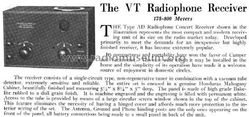 Radiophone Concert Receiver Type AD; Radio Electric Co.; (ID = 1696928) Radio