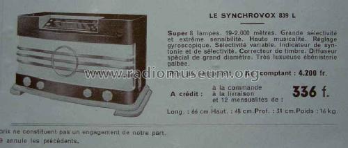 Synchrovox 839L; Radio L.L. Lucien (ID = 1632273) Radio