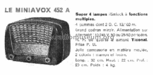 Miniavox 452A; Radio L.L. Lucien (ID = 1449382) Radio