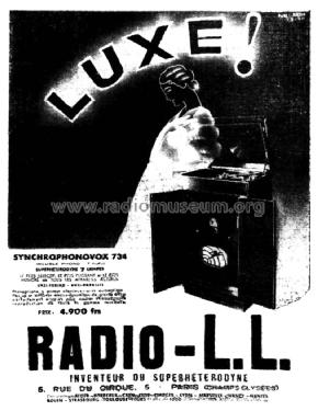 Synchrophonovox 734; Radio L.L. Lucien (ID = 2501510) Radio