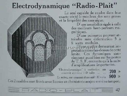 Haut-Parleur Électrodynamique ; Plait Radio-Plait RP (ID = 1457726) Speaker-P