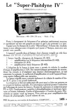 Super-Plaitdyne IV, Super IV ; Plait Radio-Plait RP (ID = 1428374) Radio