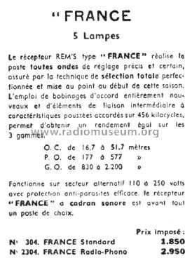 France Standard 304; Radio Rem's Cadran (ID = 2214269) Radio