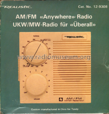 AM/FM Water Resistant Cat. No. 12-9308; Radio Shack Tandy, (ID = 3055308) Radio