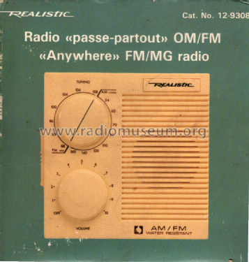 AM/FM Water Resistant Cat. No. 12-9308; Radio Shack Tandy, (ID = 3055309) Radio