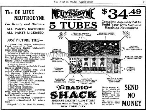 De Luxe Neutrodyne ; Radio Shack Tandy, (ID = 1257171) Kit