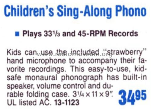 Kid´s Sing-Along Phono 13-1123; Radio Shack Tandy, (ID = 1768626) R-Player