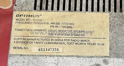 Optimus 12-2101; Radio Shack Tandy, (ID = 2887566) Car Radio