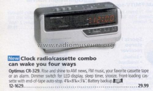 Optimus AM-FM Cassette Clock Radio CR-329 Cat.No. 12-1629; Radio Shack Tandy, (ID = 2911095) Radio