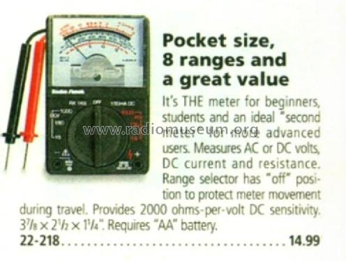 Pocket Multimeter 22-218; Radio Shack Tandy, (ID = 3044373) Equipment