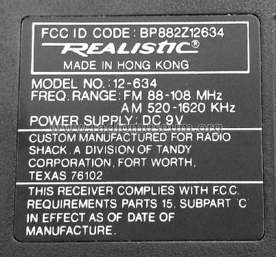 Realistic 12-634; Radio Shack Tandy, (ID = 1479607) Radio